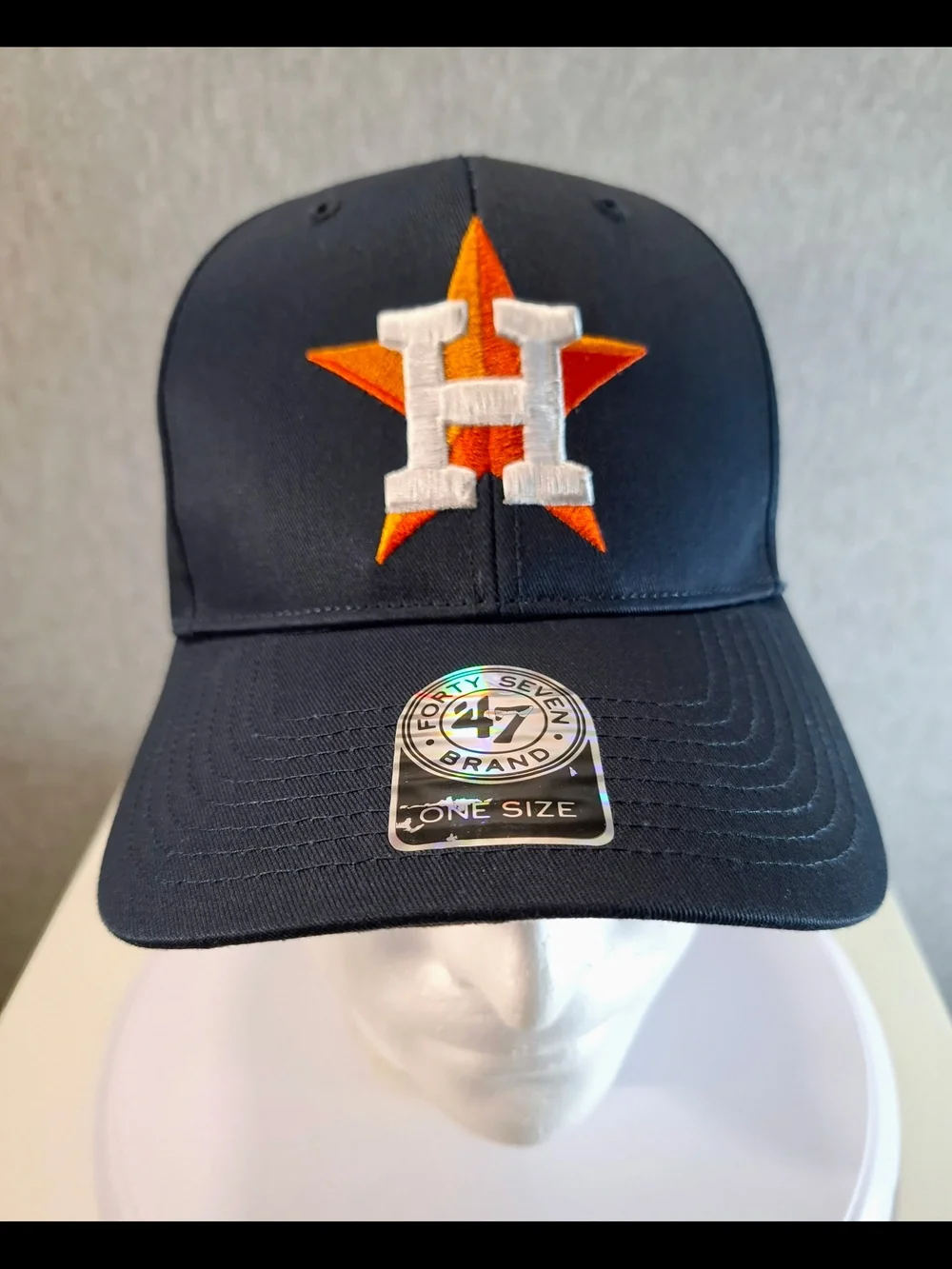 47 Brand Astros Black Cap with Orange and White Star H Logo